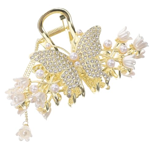 AUTSUPPL Goldene Haarklammer Großer Schmetterling mit Perlenverzierung Stabile Haarspange für Dickes Haar Modischer Haarschmuck für Frauen Geeignet für Hochzeit Party Alltag und Festliche von AUTSUPPL