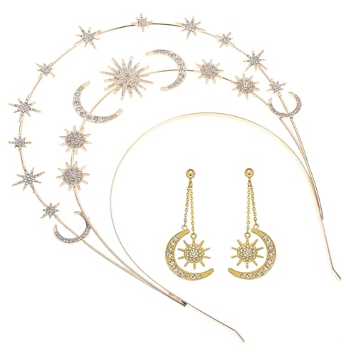 AUTSUPPL Goldfarbenes Stern und Mond Haarband mit Design Dreilagiges Brautkopfschmuck Inklusive Stern Ohrringen Haarschmuck für Frauen bei Hochzeiten Festen und Partys von AUTSUPPL