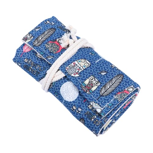 AUTSUPPL Handgefertigte Canvas Stifterolle mit Eulenmotiv Robustes Federmäppchen mit Fächern Großer Aufbewahrungspouch für Stifte und Buntstifte Leicht zu Reinigen für Schüler und Künstler von AUTSUPPL