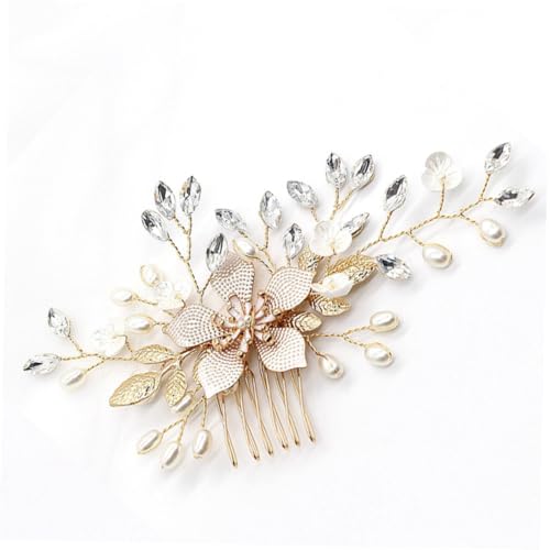 AUTSUPPL Goldener Haarschmuck Mit Strass Und Perlen Ovaler Damenkamm Für Hochzeit Brautschmuck Aus Legierung Kopfschmuck Für Frauen Und Mädchen von AUTSUPPL