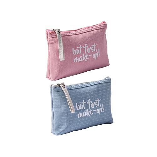AUTSUPPL 2stücke Tragbare Make-up Taschen Mit Englischem Druck Kosmetiktasche Und Toilettenartikel Organizer Für Blau von AUTSUPPL
