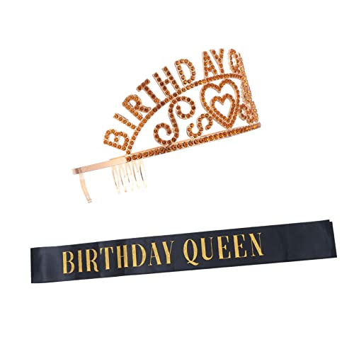 AUTSUPPL Geburtstagsdeko Mit Strass-tiara Und Schärpe Für Partys Satin-gürtel Als Dekorative Stirnband-kombination Für Geburtstagsfeiern von AUTSUPPL