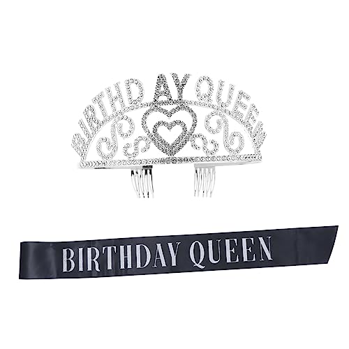 AUTSUPPL Geburtstagskrone Satz Mit Stirnband Und Schärpe Verstellbar Glitzerdesign Für Mädchenparty Foto-requisite Legierungsmaterial von AUTSUPPL