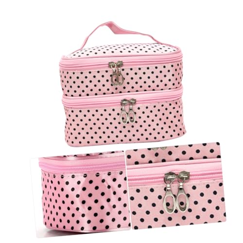 AUTSUPPL Doppelschichtige Kosmetiktasche Für Damen Wasserdichter Handtaschen Organizer Mit Kleinen Punkten Große Kapazität Inkl Spiegel Für Reisen Und Alltag von AUTSUPPL