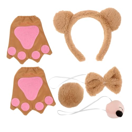 AUTSUPPL Kuscheliges Bär Kostüm Zubehör mit Stirnband Schleife Handschuhen und Falscher Nase Plüschig Warm für Kinderpartys Cosplay und Kalte Tage von AUTSUPPL