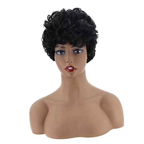 AUTSUPPL Kürzerer Titel Für Produkt Damen Kurzhaarperücke Lockige Welle Echthaar Atmungsaktiv Für Alltag Und Besondere Anlässe Schwarz von AUTSUPPL