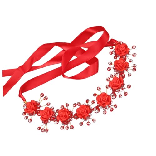 AUTSUPPL Blumenkranz Für Damen Haarschmuck Aus Polymer Eleganter Haareif Für Hochzeiten Partys Fotoshootings Rote Blüten-accessoires Für Bräute Und Cosplay von AUTSUPPL
