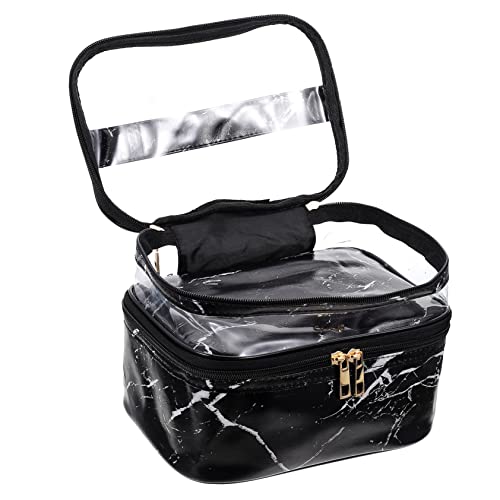 AUTSUPPL Reißverschluss Kosmetiktasche Aus PVC Große Transparente Reise-Tasche Für Hautpflege Und Toilettenartikel Tragbare Doppelschichtige Make-up-Organizer Für Damen Schwarz von AUTSUPPL