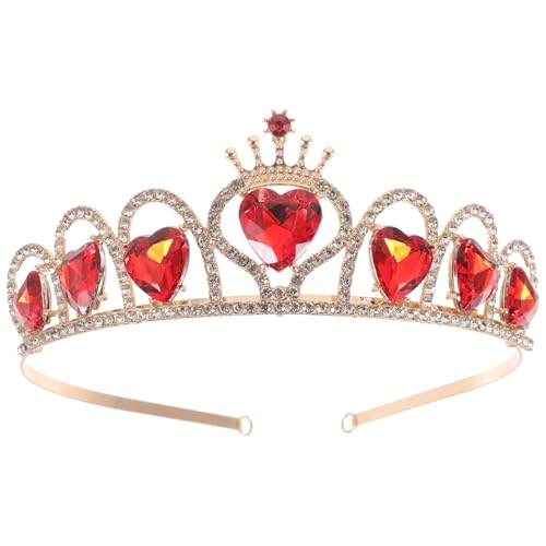 AUTSUPPL Rotes Herz krone Braut Haarschmuck mit Funkelnden Kristallrhinestones Retro Kopfschmuck für Hochzeiten Partys und Besondere Anlässe Eleganter Damen Tiara Kopfreif von AUTSUPPL