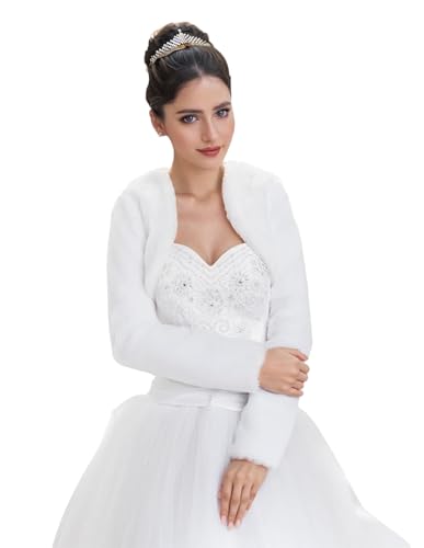AUTTOGirl Braut Pelzjacke Langarm Kunstpelz Hochzeitsjacke für Brautkleid Fell Bolero Damen Winter Jacke Weiß XXL von AUTTOGirl