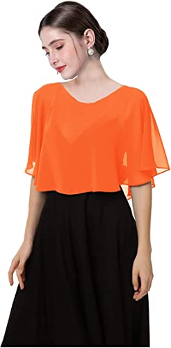 AUTTOGirl Damen Chiffon Schal Stola Eleganten Cape Umhang für Braut Sommer Hochzeits Festliche Abendkleid Orange von AUTTOGirl