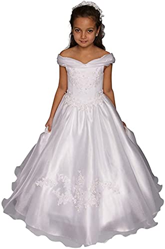 AUTTOGirl Mädchen Kommunion Kinderkleid Kommunionkleid Blumenkinder Kleid White 14 von AUTTOGirl