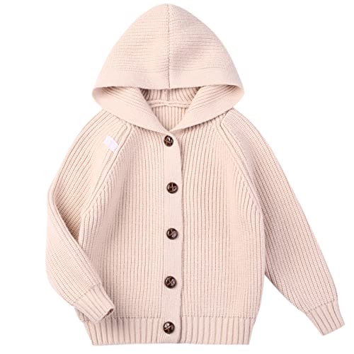 AUTWARM Mädchen Kapuzenpullover Strickjacken warmes Strickjacken Pullover für Mädchen 4-5 Jahre(110beige) von AUTWARM