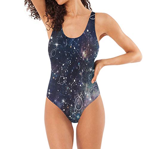 AUUXVA Bigjoke Damen Einteiler Badeanzug Planet Star Constellation Galaxy gerafft Bauchkontrolle Badeanzug Bademode Strandanzüge Badeanzug für Erwachsene Frauen Teens Mädchen Gr. M, multi von AUUXVA