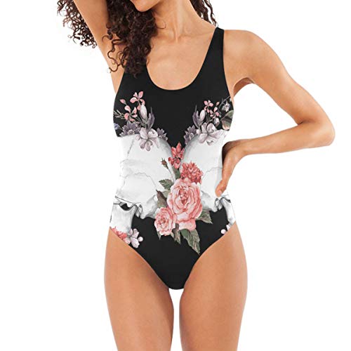 AUUXVA Bigjoke Damen Einteiler Badeanzug Sugar Skull Gedruckt Geraffte Bauchkontrolle Badeanzug Bademode Strandanzüge Badeanzug für Erwachsene Frauen Teens Mädchen Gr. M, multi von AUUXVA