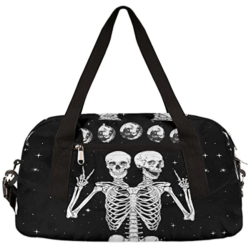 AUUXVA Lustige Totenkopf-Skelett-Kindertasche für Jungen und Mädchen, Tanztasche, Weltraum, Mond, Stern, Sport, Turnbeutel, Übernachtungstasche, Reisetasche, Teenager, Kinder, Wochenendtasche für von AUUXVA