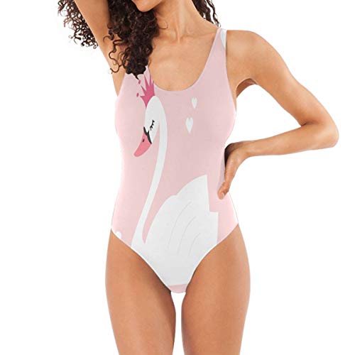 Auxva Bigjoke Damen-Badeanzug mit süßem Vogel, weißer Schwan, gerüschter Bauch, Bademode, Strandanzug, Badeanzug für Erwachsene, Damen, Teenager, Mädchen Gr. XL, multi von AUUXVA