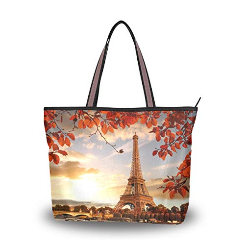 BIGJOKE Paris Eiffelturm Herbst Handtaschen für Frauen Tote Tasche Top Griff Schultertasche Satchel Geldbörse, Mehrfarbig - mehrfarbig - Größe: Large von AUUXVA