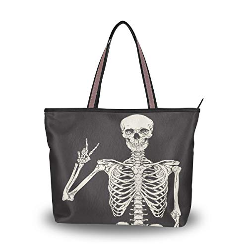 Bigjoke Handtasche mit Totenkopf, Skelett, Halloween-Druck, für Frauen, Tragetasche, Top-Griff, Schultertasche, Umhängetasche, Mehrfarbig - mehrfarbig - Größe: Large von AUUXVA