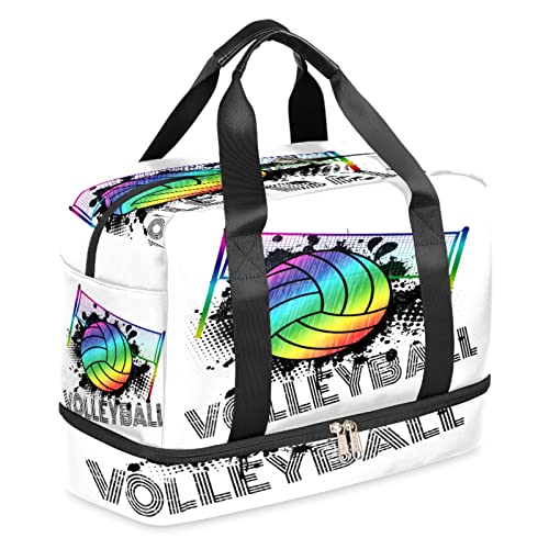 Regenbogen-Volleyball-Sporttasche mit Schuhfach, Sportball, Reisen, Seesack für Männer, Frauen, Jungen, Mädchen, Teenager, Wochenende, Yoga, Workout-Tasche von AUUXVA