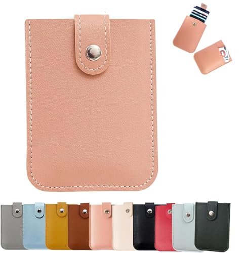 AUWIRUG Cardcarie - Pull-Out Card Organizer, Cardcarie Personalized Stackable Pull-Out Card Holder, Snap Closure Leather Business Card Holder Laminated Card Case Organizer Pouch (Pink-C) von AUWIRUG