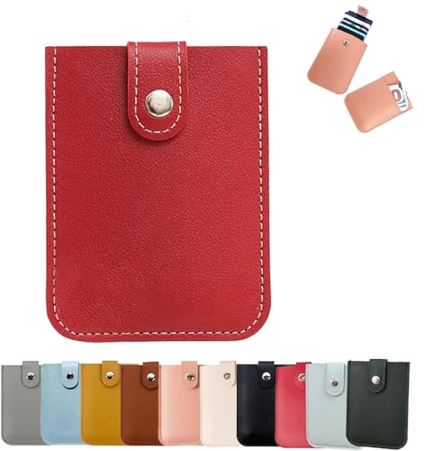 AUWIRUG Cardcarie - Pull-Out Card Organizer, Cardcarie Personalized Stackable Pull-Out Card Holder, Snap Closure Leather Business Card Holder Laminated Card Case Organizer Pouch (Red-B) von AUWIRUG