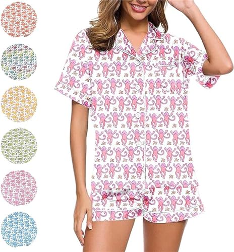 Womens 2 Piece Roller Rabbit Pajamas Monkey Pajamas Preppy Kids Set Roller Rabbit Pjs Roller Rabbit Pajamas Dupes (Pink,L) von AUWIRUG