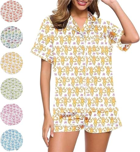 Womens 2 Piece Roller Rabbit Pajamas Monkey Pajamas Preppy Kids Set Roller Rabbit Pjs Roller Rabbit Pajamas Dupes (Yellow,140-Kid) von AUWIRUG