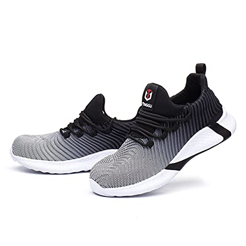 AUXDIQ Arbeitsschuhe Herren Damen Atmungsaktiv Sicherheitsschuhe mit Stahlkappe Leicht Schutzschuhe Sportlich Sneaker Grau 44 EU von AUXDIQ