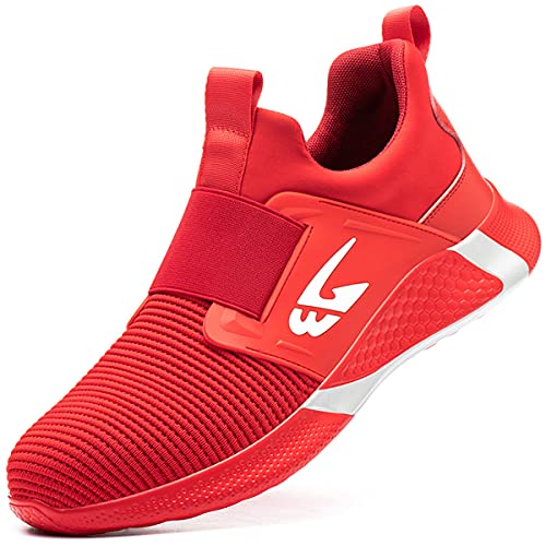 AUXDIQ Arbeitsschuhe Herren Damen Atmungsaktiv Sicherheitsschuhe mit Stahlkappe Leicht Schutzschuhe Sportlich Sneaker Rot 42 EU von AUXDIQ