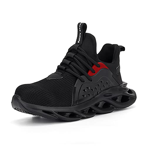 AUXDIQ Arbeitsschuhe Herren Damen Atmungsaktiv Sicherheitsschuhe mit Stahlkappe Leicht Schutzschuhe Sportlich Sneaker Schwarz 41 EU von AUXDIQ