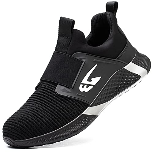 AUXDIQ Arbeitsschuhe Herren Damen Atmungsaktiv Sicherheitsschuhe mit Stahlkappe Leicht Schutzschuhe Sportlich Sneaker Schwarz 45 EU von AUXDIQ