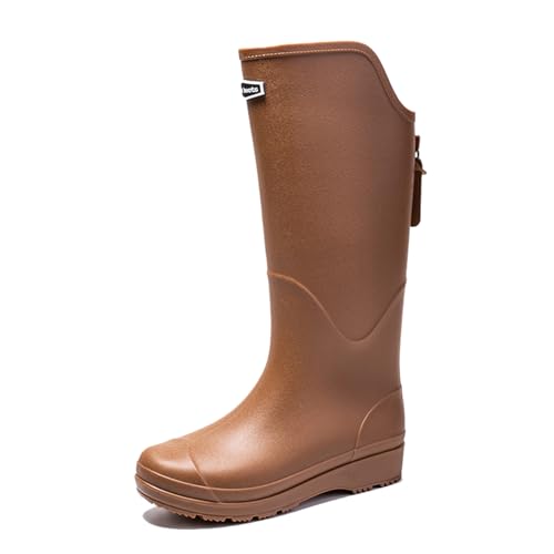 AUXDIQ Damen Gummistiefel Wasserdichter Regenstiefel Gummi Stiefel Gartenschuhe Schlupfstiefel Braun 40 EU von AUXDIQ