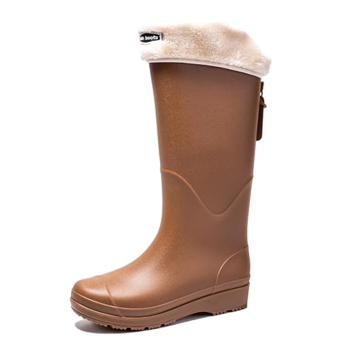 AUXDIQ Damen Gummistiefel Wasserdichter Regenstiefel Gummi Stiefel Gartenschuhe Schlupfstiefel Braun-B 41 EU von AUXDIQ