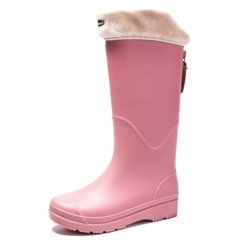 AUXDIQ Damen Gummistiefel Wasserdichter Regenstiefel Gummi Stiefel Gartenschuhe Schlupfstiefel Rosa-B 37 EU von AUXDIQ