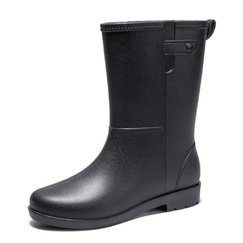 AUXDIQ Damen Gummistiefel Wasserdichter Regenstiefel Gummi Stiefel Gartenschuhe Schlupfstiefel Schwarz 38 EU von AUXDIQ