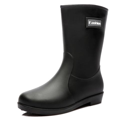 AUXDIQ Damen Gummistiefel Wasserdichter Regenstiefel Gummi Stiefel Gartenschuhe Schlupfstiefel Schwarz 40 EU von AUXDIQ