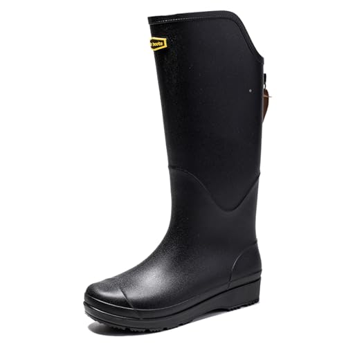 AUXDIQ Damen Gummistiefel Wasserdichter Regenstiefel Gummi Stiefel Gartenschuhe Schlupfstiefel Schwarz 40 EU von AUXDIQ