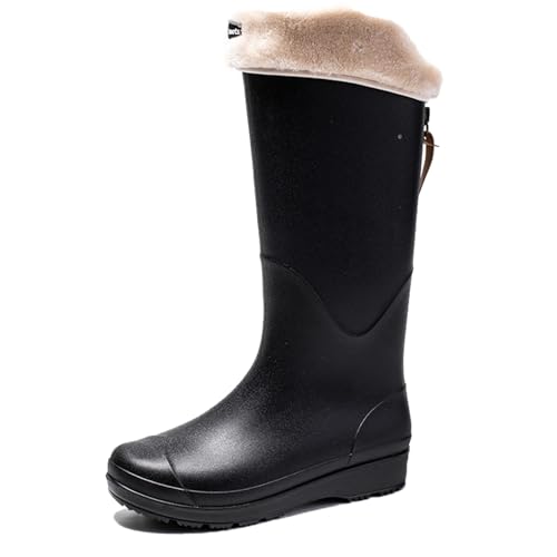 AUXDIQ Damen Gummistiefel Wasserdichter Regenstiefel Gummi Stiefel Gartenschuhe Schlupfstiefel Schwarz-B 41 EU von AUXDIQ