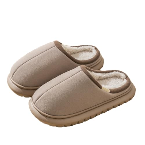 AUXDIQ Hausschuhe Damen Winter Plüsch Pantoffeln Herren Warm Filzpantoffeln Frauen Bequeme Slippers, Khaki, 41/42 EU von AUXDIQ