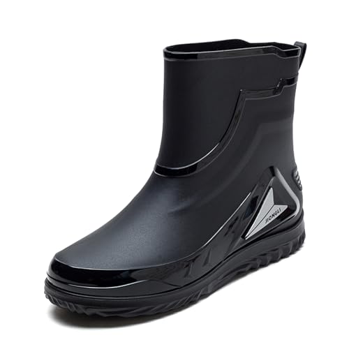 AUXDIQ Herren Gummistiefel Wasserdichter Regenstiefel Gummi Stiefel Gartenschuhe Schlupfstiefel Schwarz 40 EU von AUXDIQ