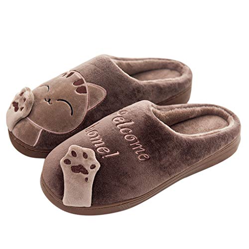 AUXDIQ Katzen Hausschuhe Damen Herren Winter Herbst Plüsch Hausschuhe Unisex Pantoffeln Warm Kaffee 42/43 EU von AUXDIQ