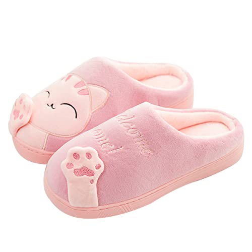 AUXDIQ Katzen Hausschuhe Damen Herren Winter Herbst Plüsch Hausschuhe Unisex Pantoffeln Warm Rosa 39/40 EU von AUXDIQ
