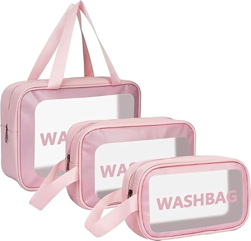 AUXDIQ Kulturtasche, 3PCS Clear Toiletries Bag Travel Wash Bag Waterproof PVC Makeup Cosmetic Organizer Transparent Storage Bag for Women Men von AUXDIQ