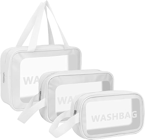 AUXDIQ Kulturtasche, 3PCS Clear Toiletries Bag Travel Wash Bag Waterproof PVC Makeup Cosmetic Organizer Transparent Storage Bag for Women Men von AUXDIQ