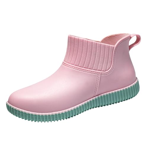 AUXDIQ Regenstiefel für Frauen wasserdichte Gartenstiefel Kurze Regenstiefel Komfort Leichte Knöchel Regenschuhe Outdoor Arbeitsschuhe Rosa 38 EU von AUXDIQ