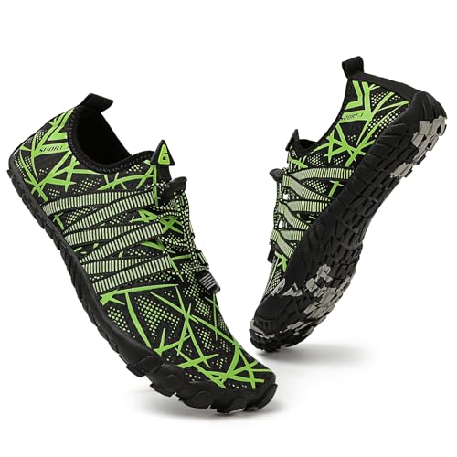 AUXDIQ Schwimmschuhe Badeschuhe Aquaschuhe Surfschuhe Wasserschuhe Strandschuhe Barfuß Schnell Trocknend für Damen Herren Grün, 42 EU von AUXDIQ