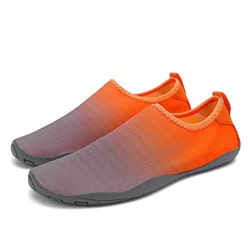AUXDIQ Schwimmschuhe Badeschuhe Aquaschuhe Surfschuhe Wasserschuhe Strandschuhe Barfuß Schnell Trocknend für Damen Herren Kinder Grau Orange 37 EU von AUXDIQ