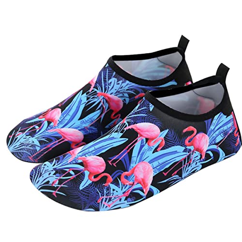 AUXDIQ Schwimmschuhe Damen Herren Badeschuhe Aquaschuhe Surfschuhe Wasserschuhe Strandschuhe Barfuß Schnell Trocknend Flamingo Dschungel 37/38 EU von AUXDIQ