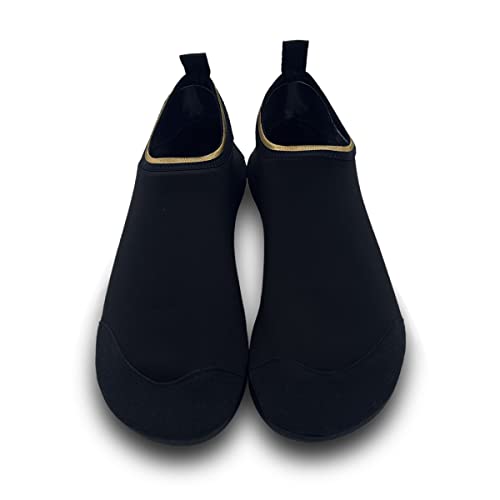 AUXDIQ Schwimmschuhe Badeschuhe Aquaschuhe Surfschuhe Wasserschuhe Strandschuhe Barfuß Schnell Trocknend für Damen Herren, Goldrand Schwarz, 36/37 EU von AUXDIQ